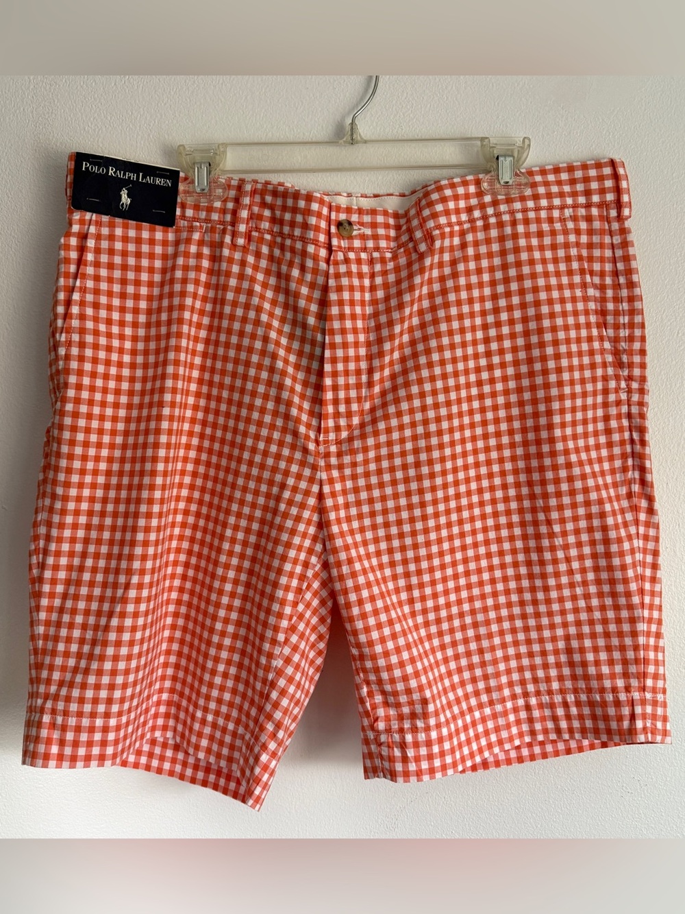 NEW Polo Ralph Lauren Sz 38 Gingham Shorts Suffield Style Orange check